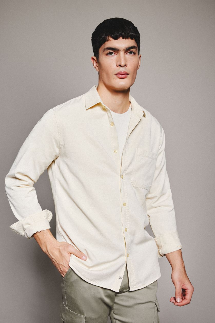 رجال بيج فاتح قميص بولو ردن طويل قصة عادية