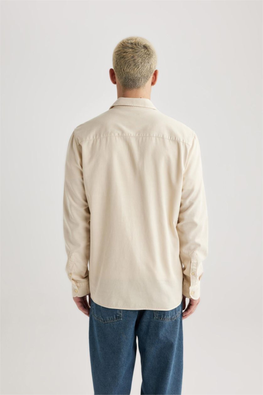 رجال بيج فاتح قميص بولو ردن طويل قصة عادية