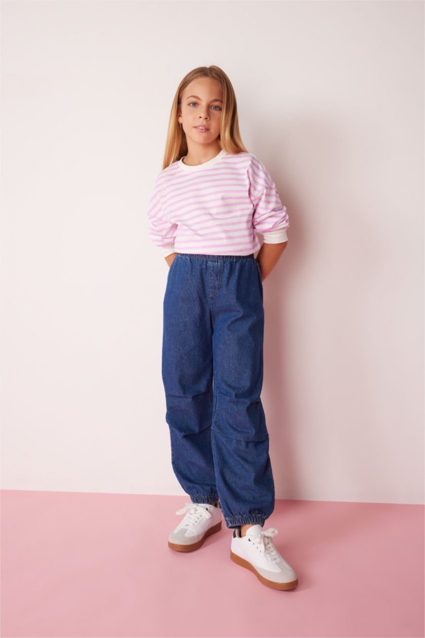 GIRLS & TEENS Pink Girl Crew Neck Striped Cotton T-Shirt