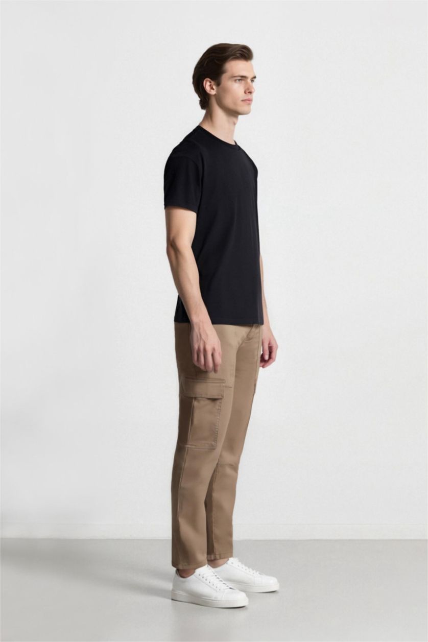 Erkek Bej Yazlık Kargo Cepli Düz Paça Pantolon