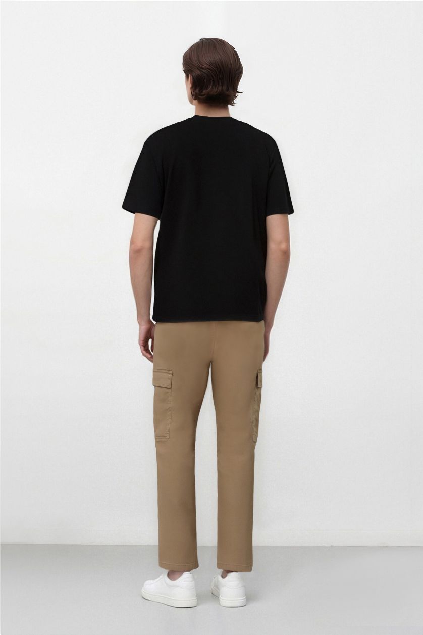 Erkek Bej Yazlık Kargo Cepli Düz Paça Pantolon