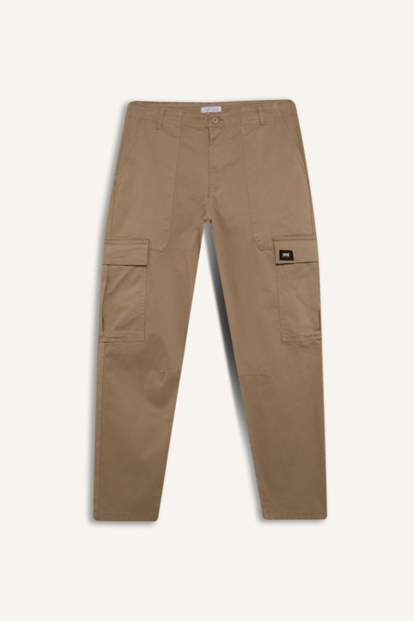 Erkek Bej Yazlık Kargo Cepli Düz Paça Pantolon