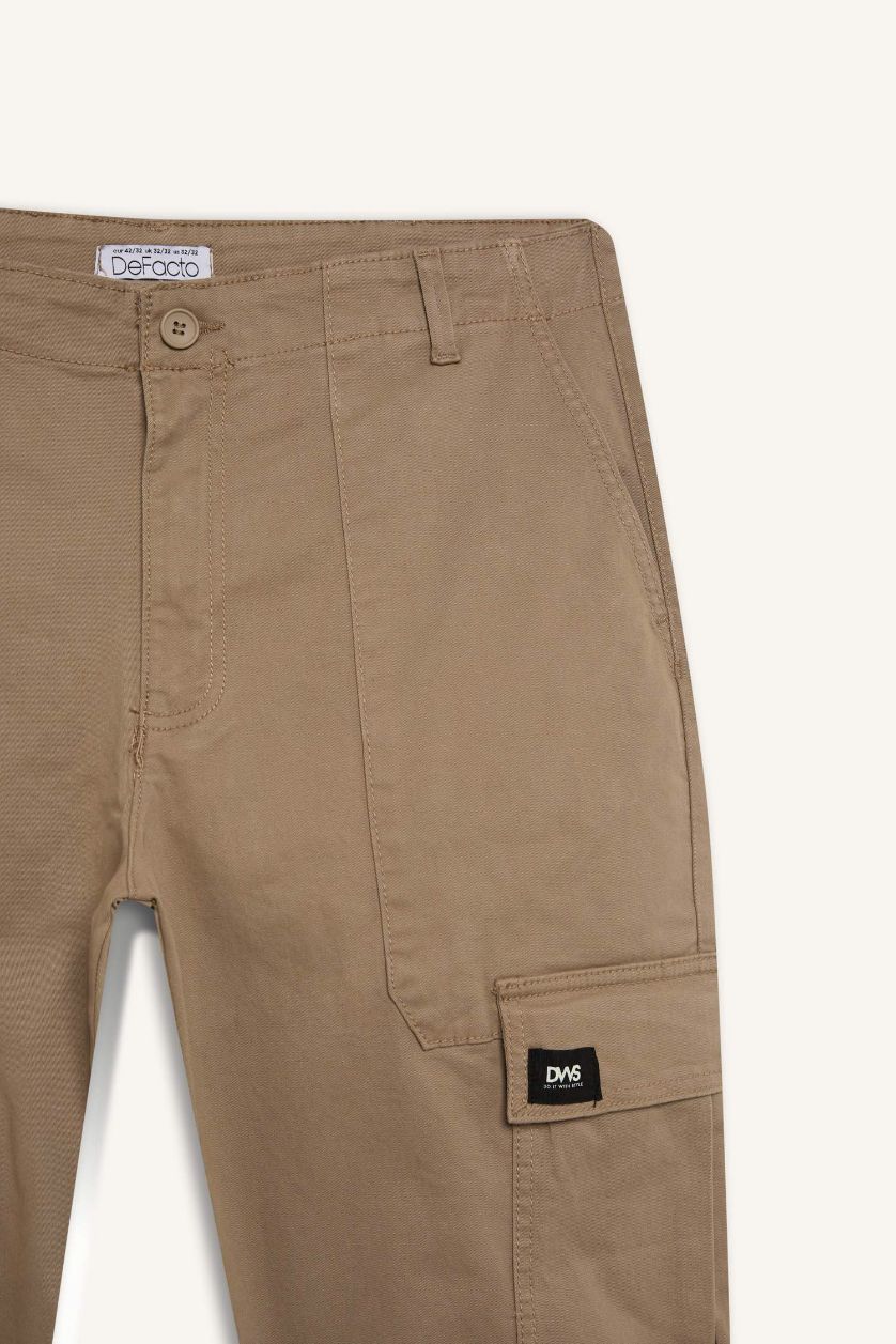 Erkek Bej Yazlık Kargo Cepli Düz Paça Pantolon