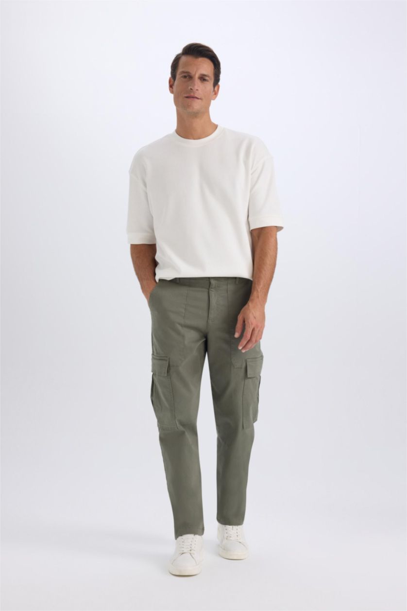 Erkek Haki Yazlık Kargo Cepli Düz Paça Pantolon