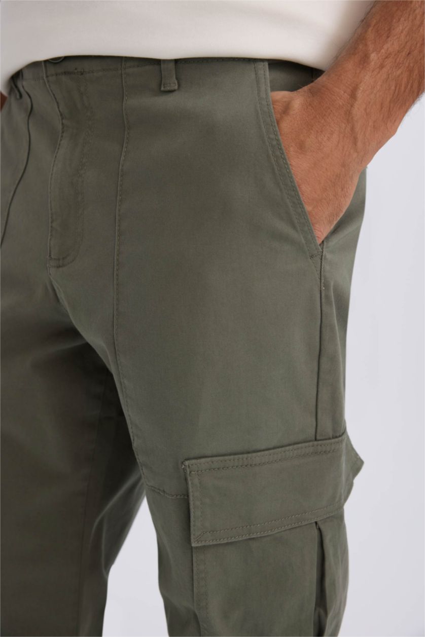 Erkek Haki Yazlık Kargo Cepli Düz Paça Pantolon