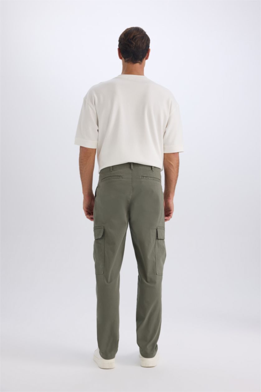 Erkek Haki Yazlık Kargo Cepli Düz Paça Pantolon
