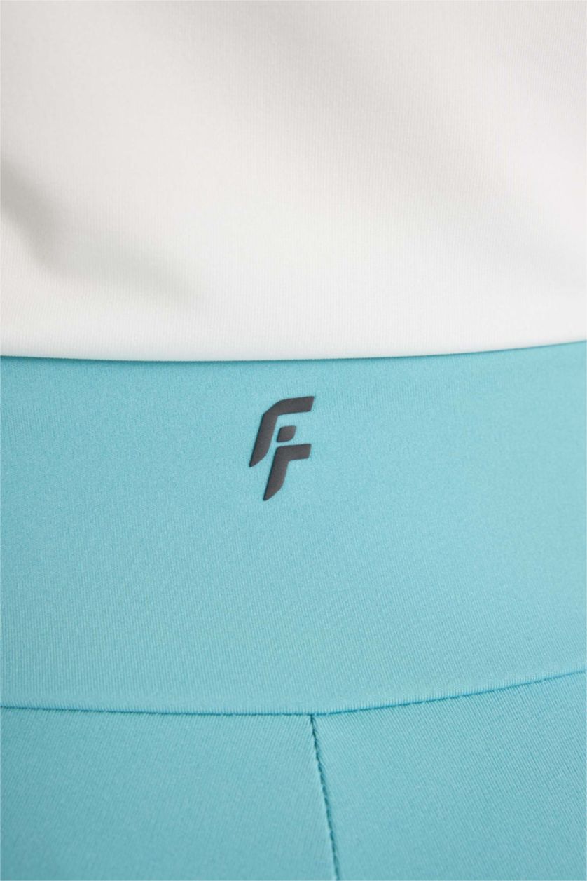 Kadın Koyu Deniz Mavisi Yüksek Bel Beli Saran Esnek Basic Düz Sporcu Tayt