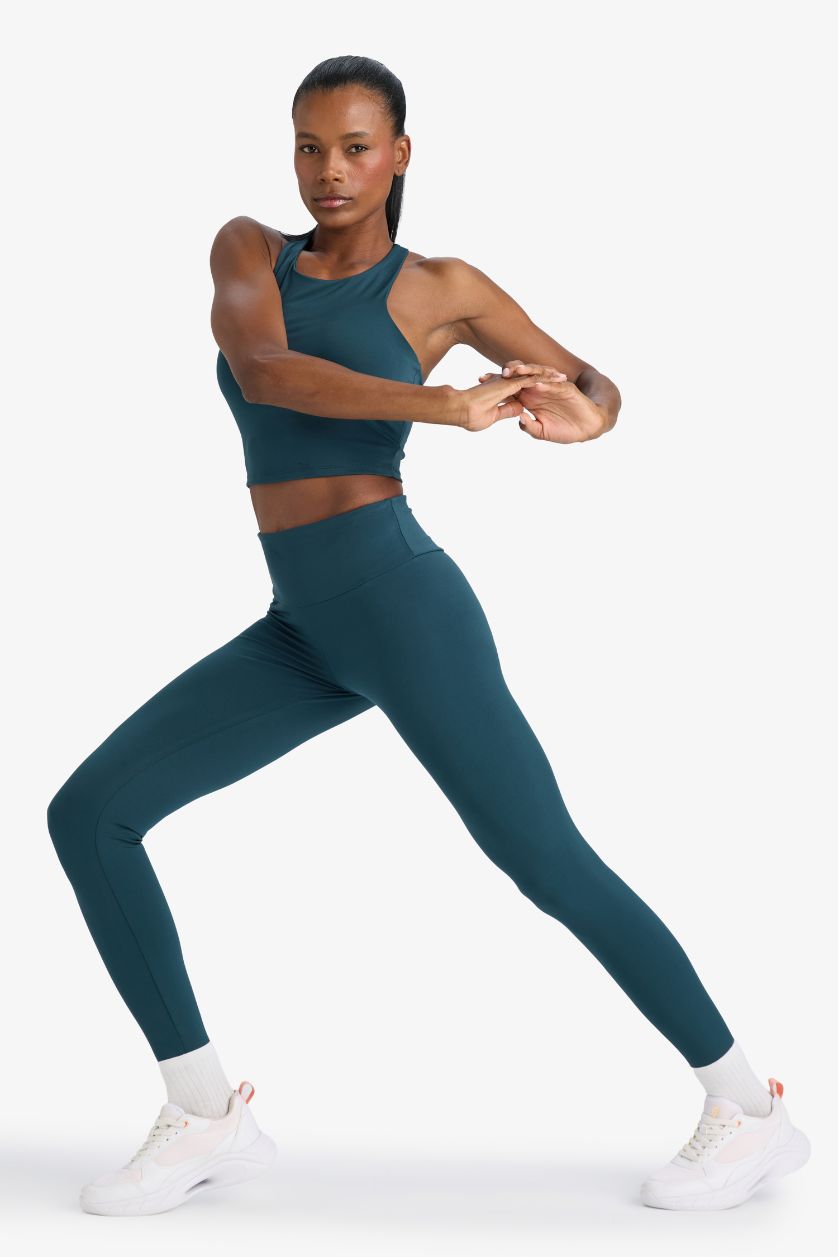 Kadın Koyu Yeşil Toparlayıcı Yüksek Bel Esnek Kumaş Basic Sporcu Tayt