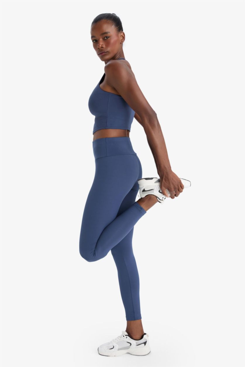 Kadın İndigo Toparlayıcı Yüksek Bel Esnek Kumaş Basic Sporcu Tayt