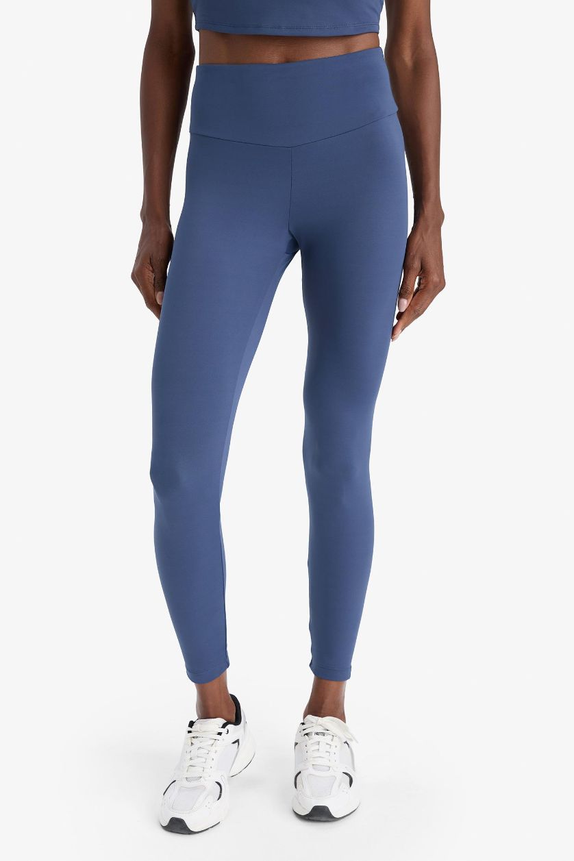 Kadın İndigo Toparlayıcı Yüksek Bel Esnek Kumaş Basic Sporcu Tayt