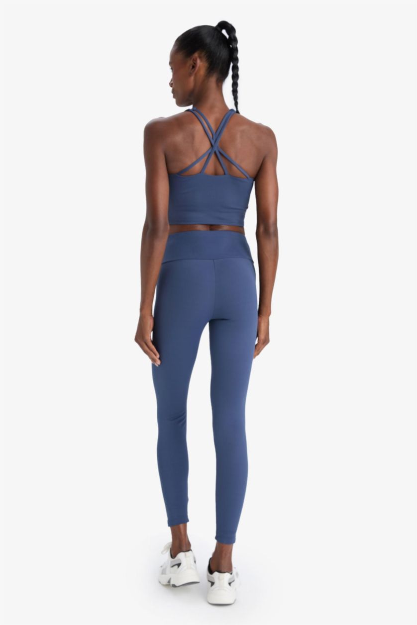 Kadın İndigo Toparlayıcı Yüksek Bel Esnek Kumaş Basic Sporcu Tayt