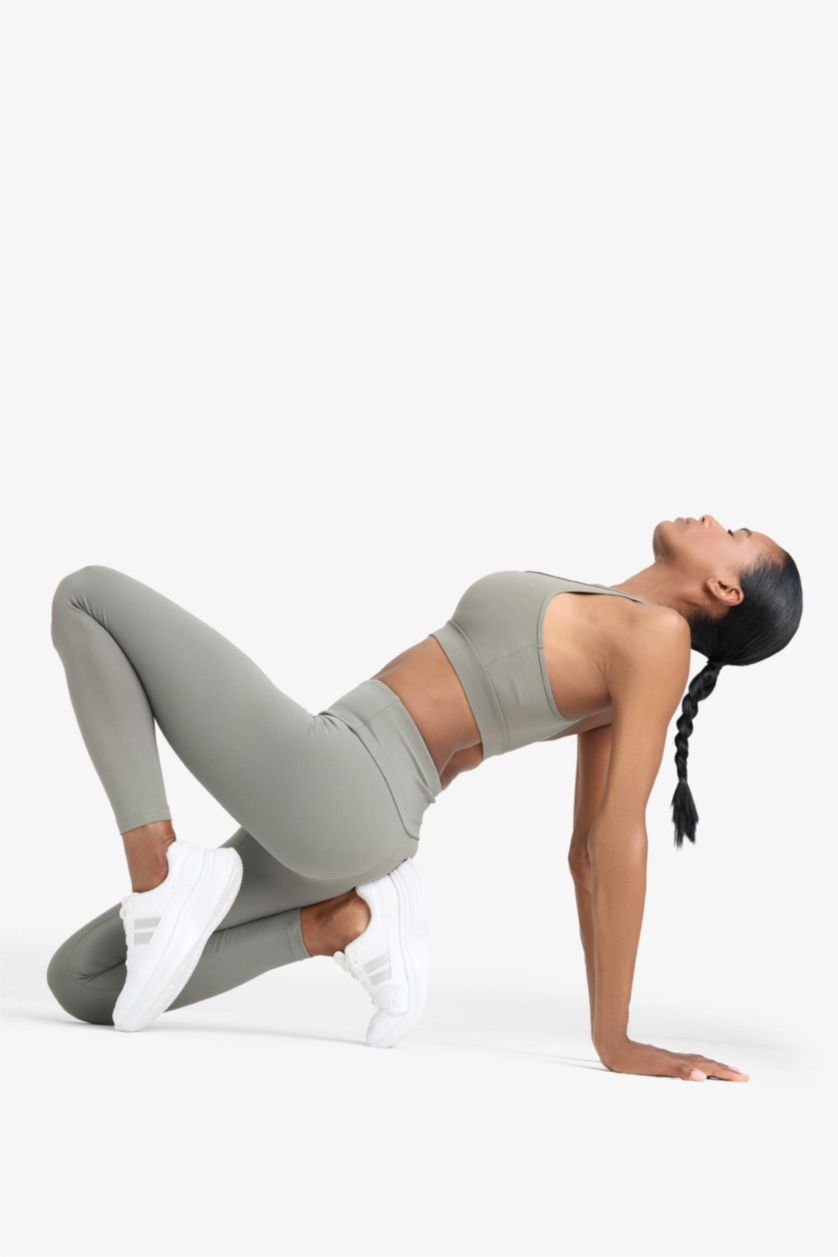 Kadın Açık Haki Toparlayıcı Yüksek Bel Esnek Kumaş Basic Sporcu Tayt