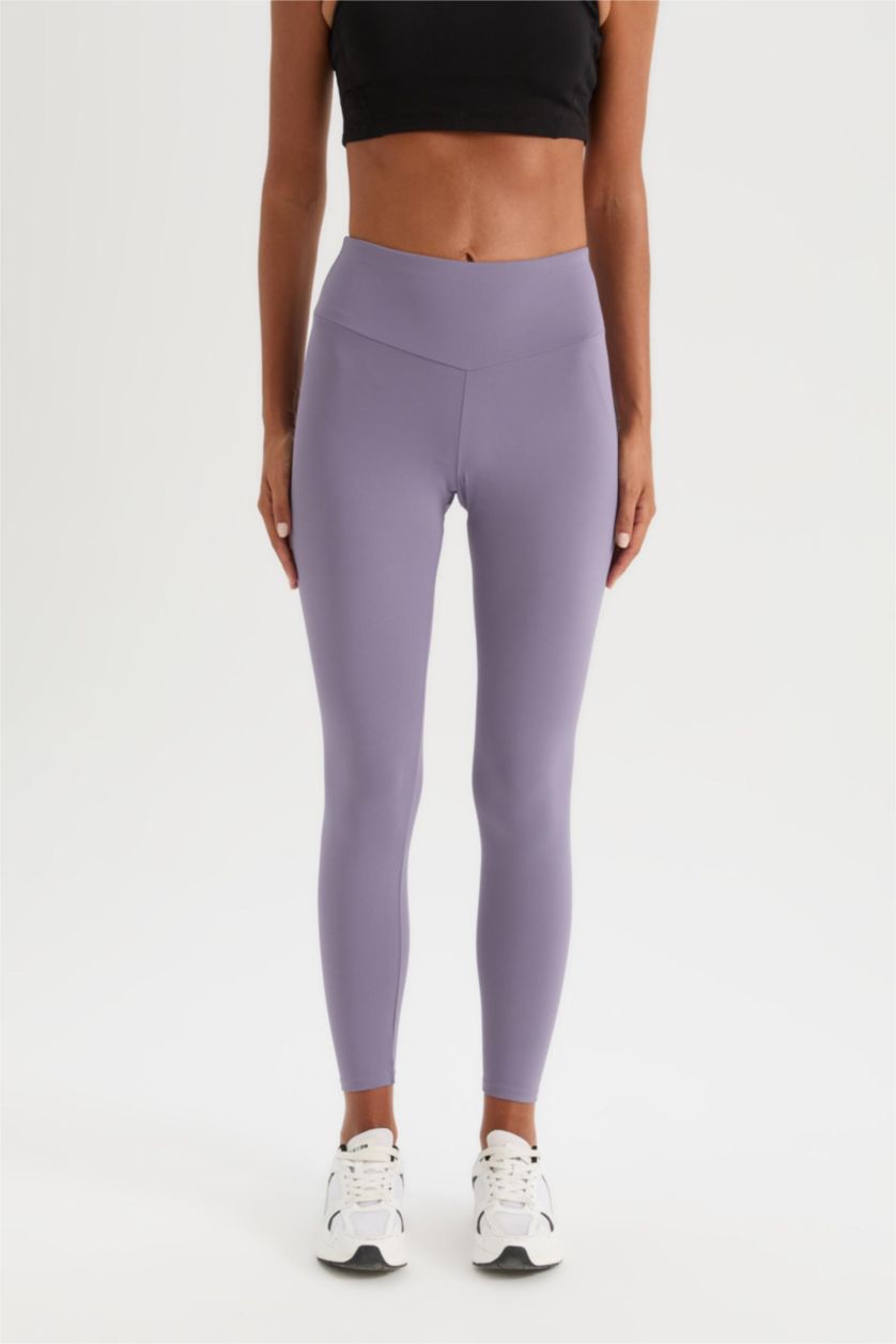 Kadın Açık Mor Toparlayıcı Yüksek Bel Esnek Kumaş Basic Sporcu Tayt