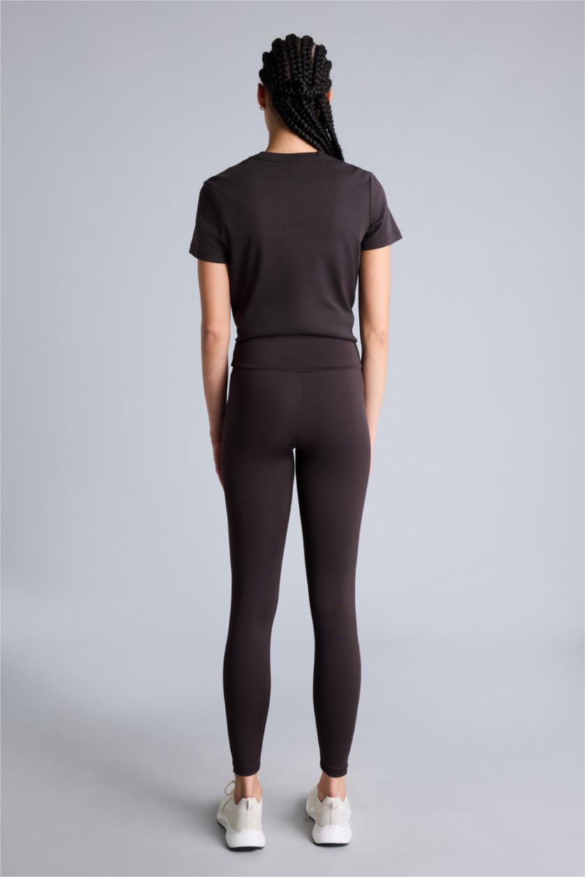 Kadın Kahve Slogan Baskılı Beli Saran Sporcu Tayt