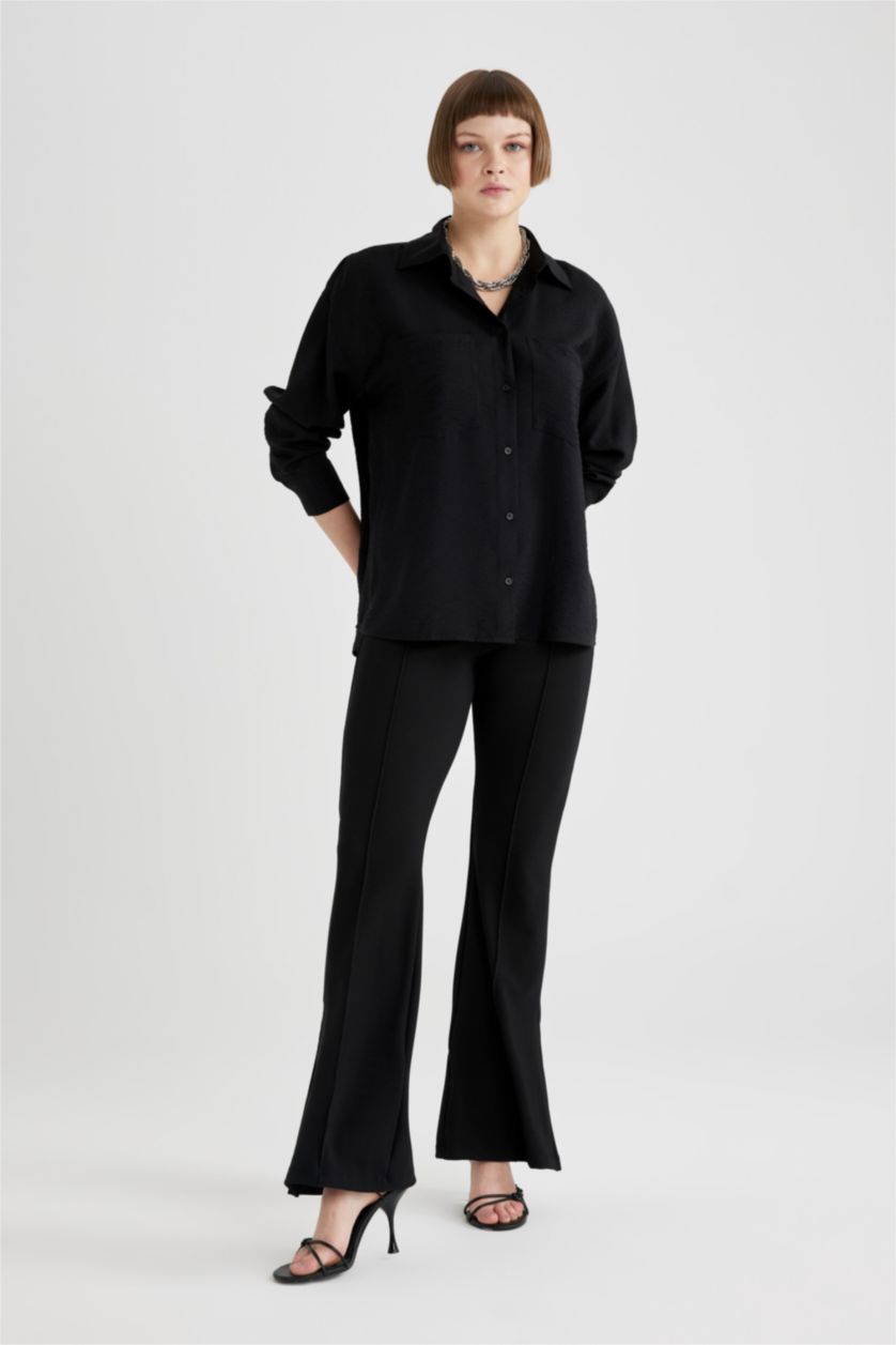 FEMME Noir Tunique Oversize Col Chemise à Manches Longues