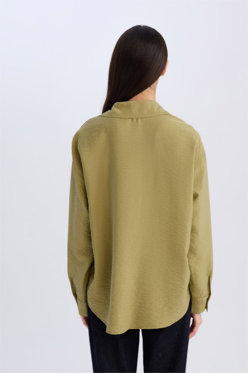 WOMAN Khaki Oversize Fit Shirt Collar Long Sleeve Shirt