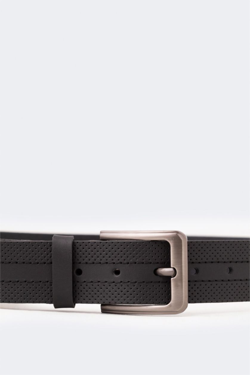 رجالي أسود حزام رجالي جلد بمشبك مستطيل