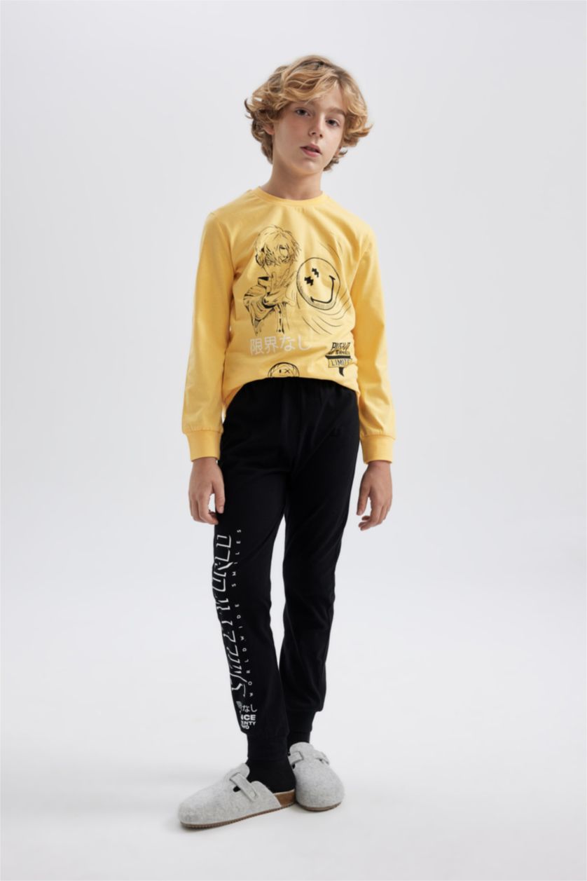 أولادي أصفر طقم بيجاما اولادي قصة عادية من سمايلي - قطعتين