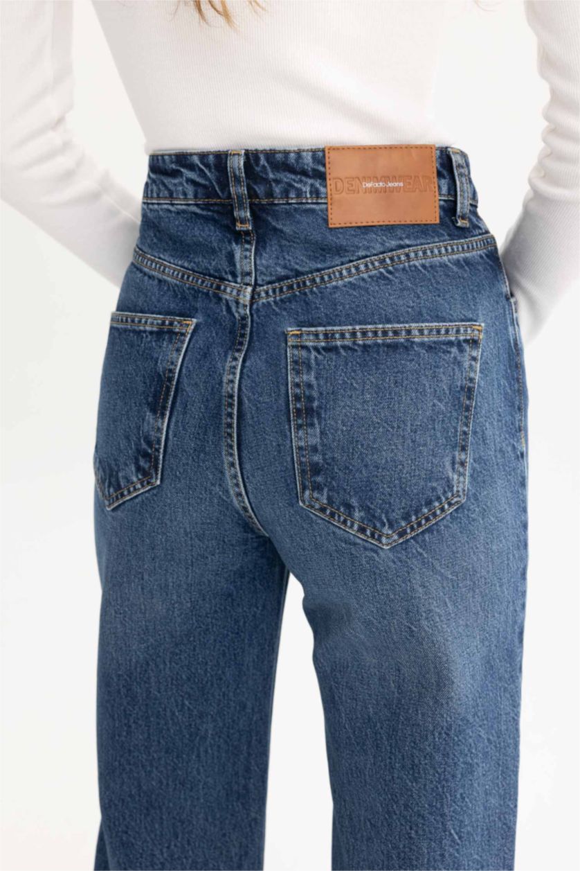 WOMAN Dark Blue Wide Leg High Waist Ankle Length Jeans