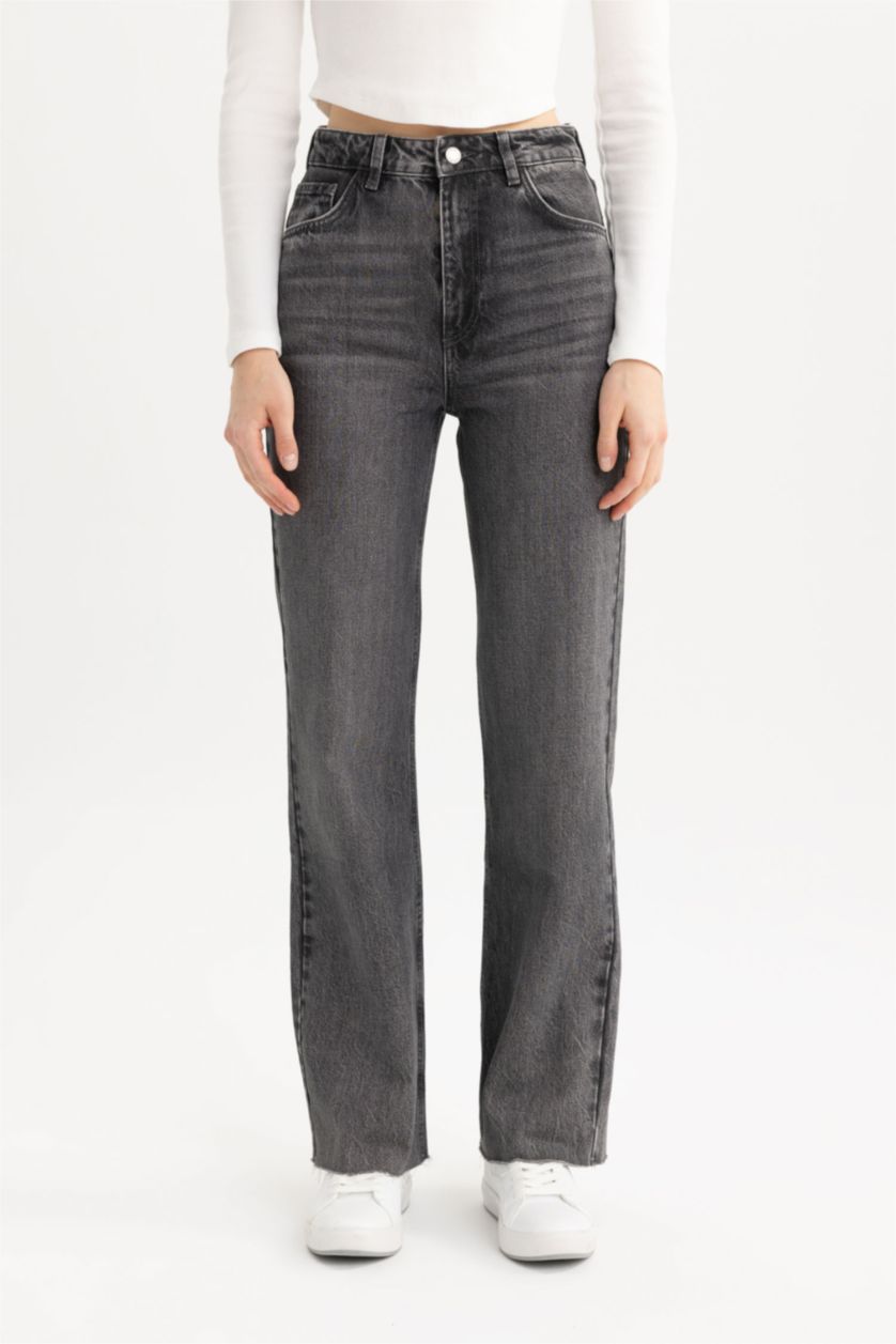 WOMAN Grey Wide Leg High Waist Ankle Length Jeans