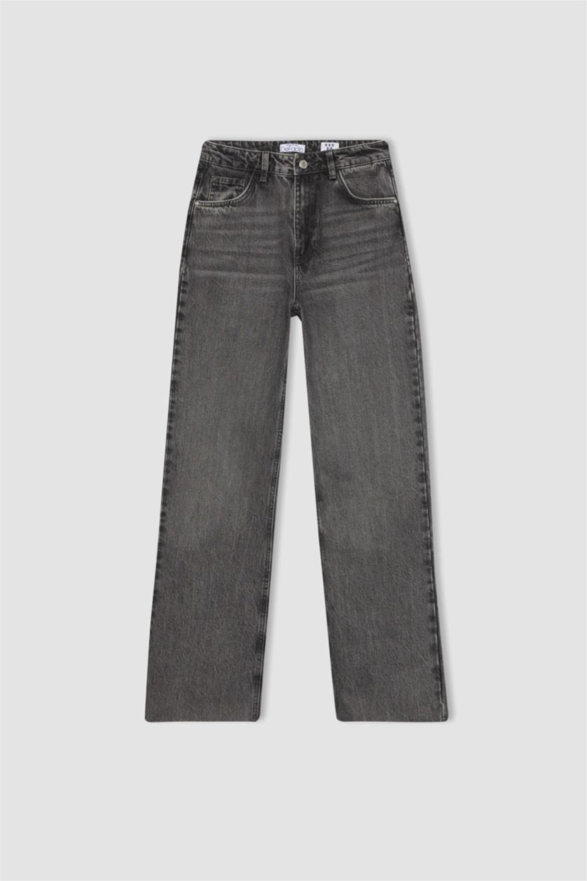 WOMAN Grey Wide Leg High Waist Ankle Length Jeans