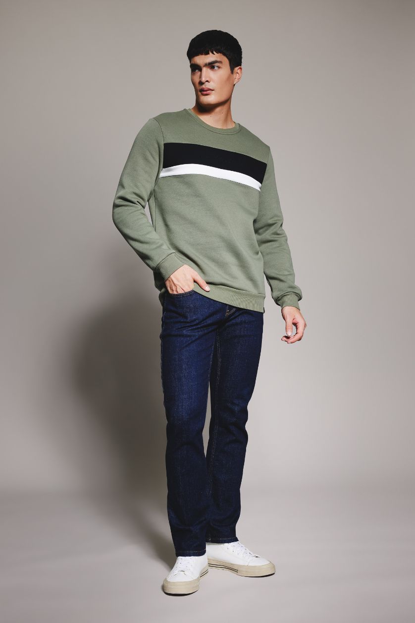 رجالي كاكي سويت شيرت بقصة عادية برقبة مستديرة