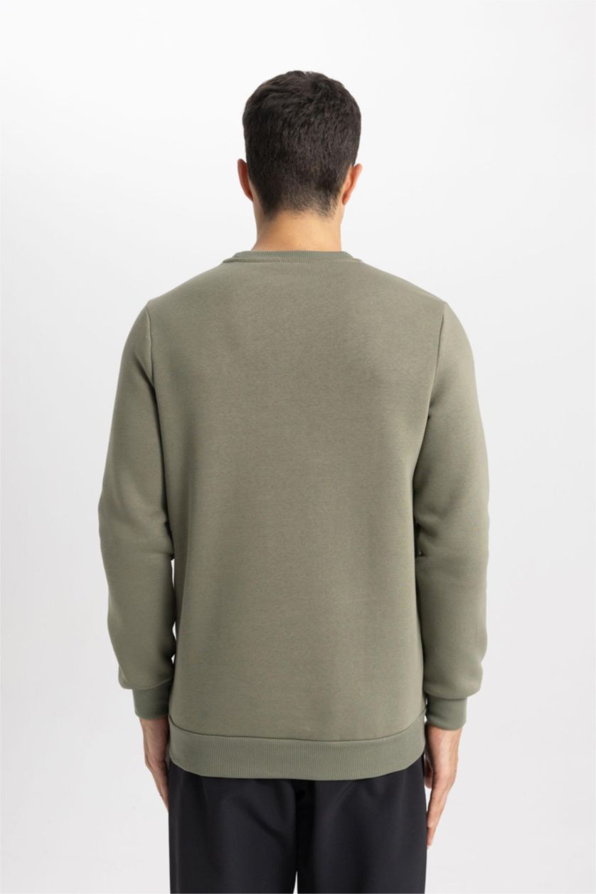 رجالي كاكي سويت شيرت بقصة عادية برقبة مستديرة