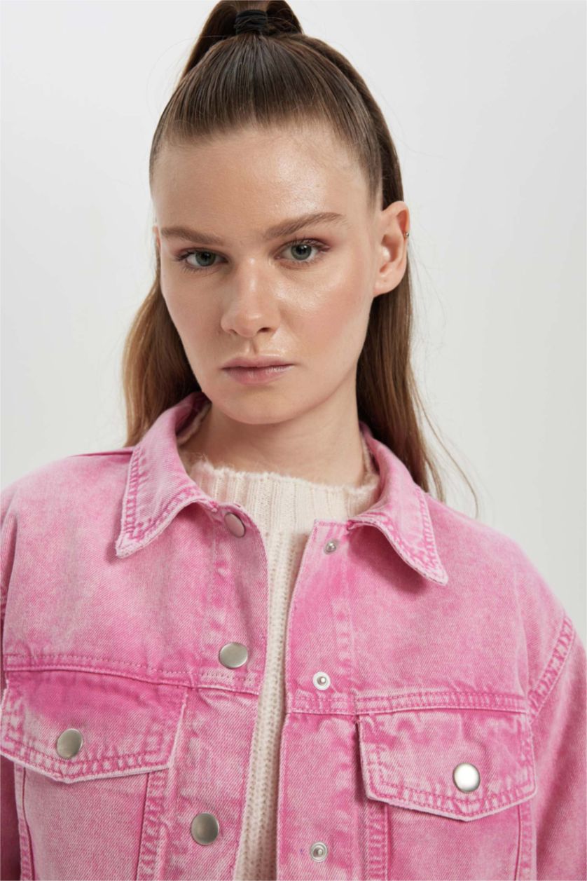 FEMME Rose Chemise courte oversize rose en gabardine