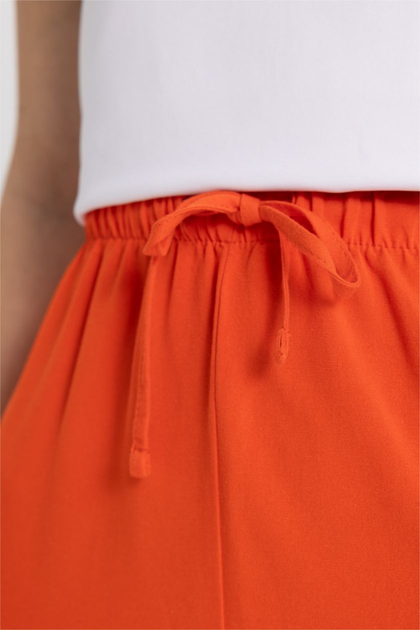 حريمي برتقالي بنطلون قصة مستقيمة برجل واسع وخصر عالي بجيب