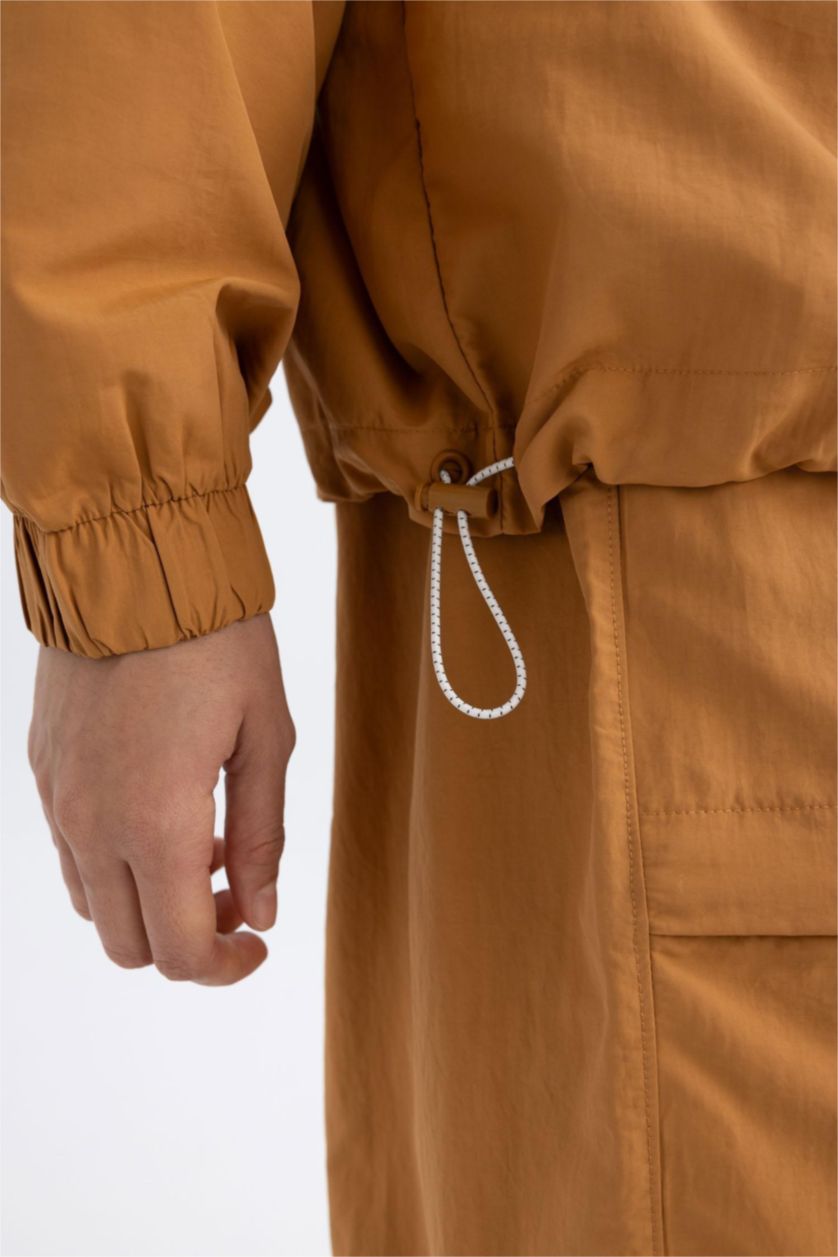 Kadın Camel Oversize Geniş Kalıp Dik Yaka Dokuma Sporcu Hırka