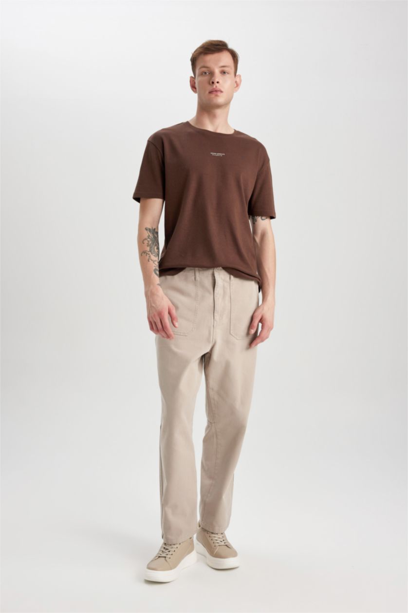 MAN Brown Regular Fit Crew Neck Printed Short Sleeve Heavy Fabric T-Shirt