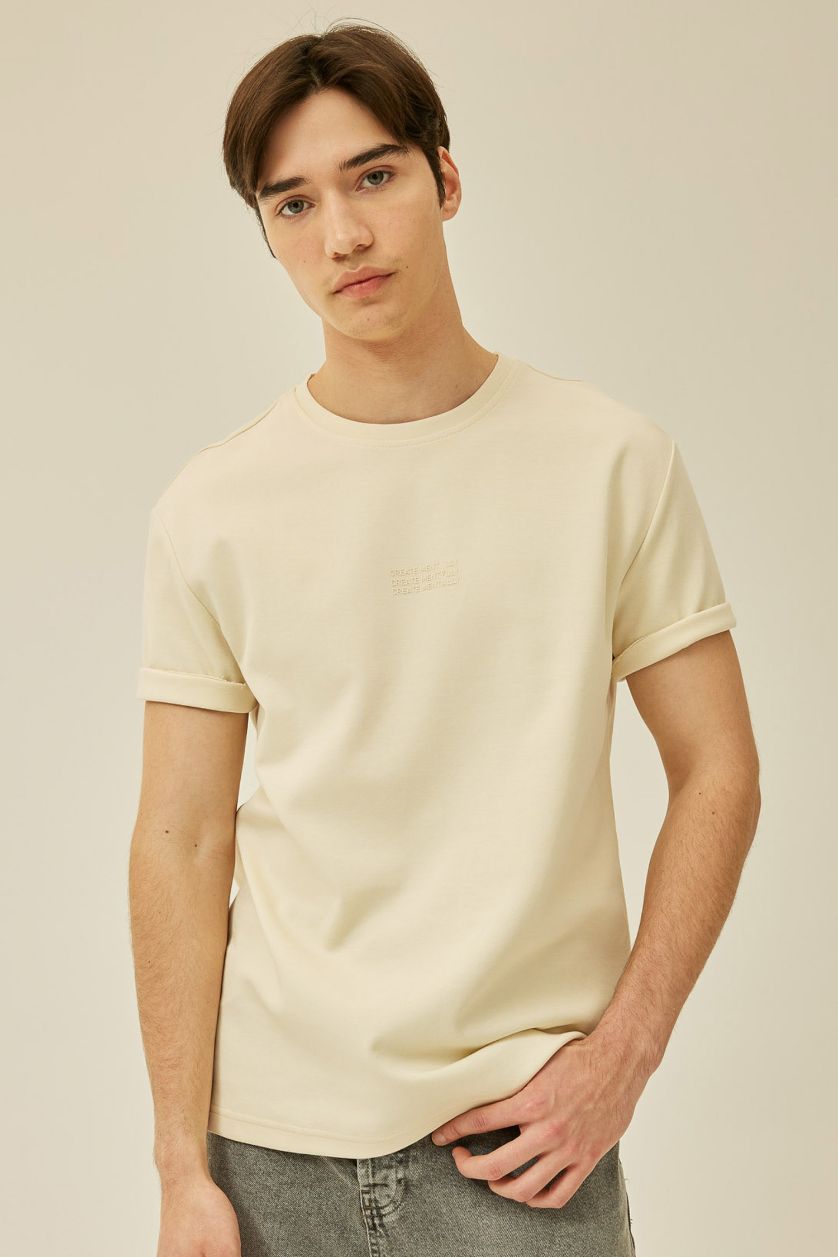 MAN Sand Regular Fit Crew Neck Printed Heavy Fabric T-Shirt