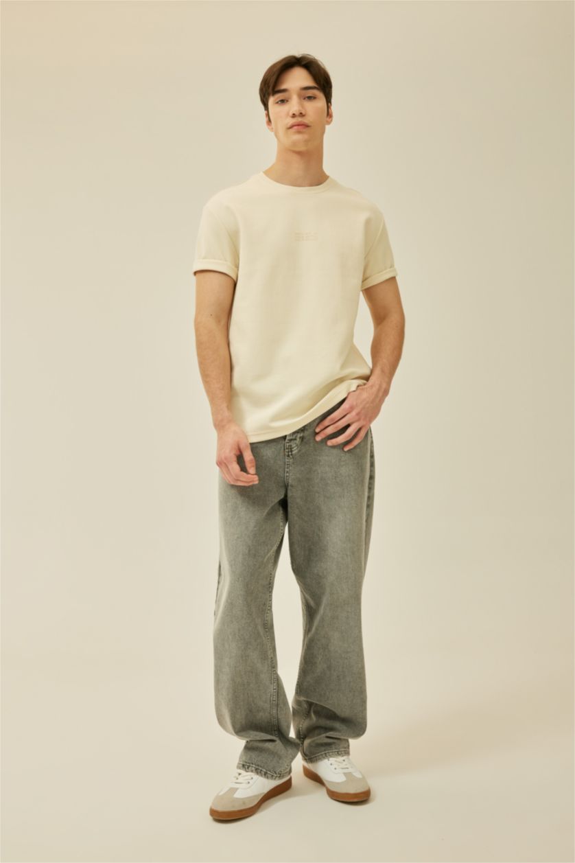 MAN Sand Regular Fit Crew Neck Printed Heavy Fabric T-Shirt