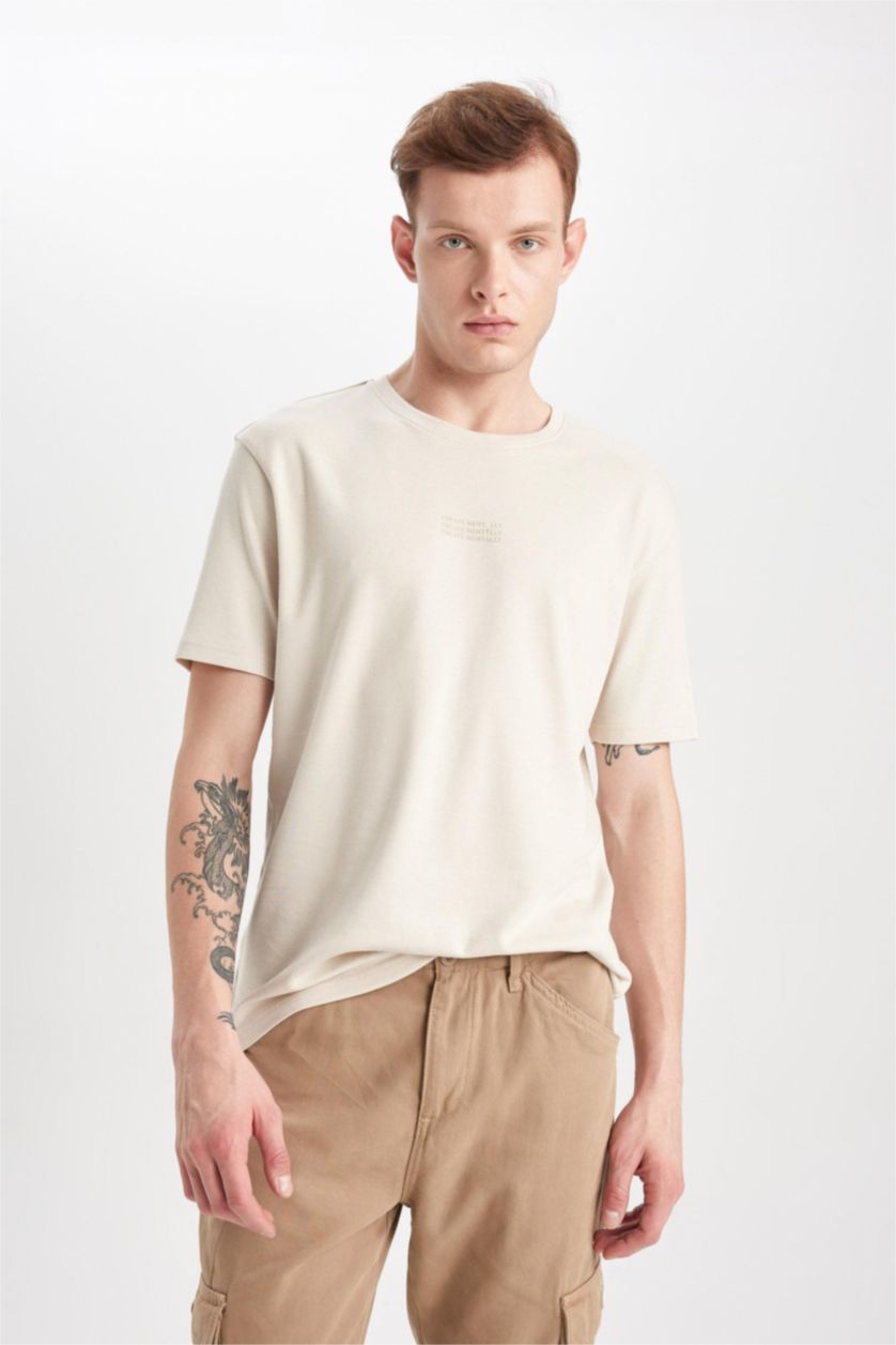 MAN Sand Regular Fit Crew Neck Printed Heavy Fabric T-Shirt