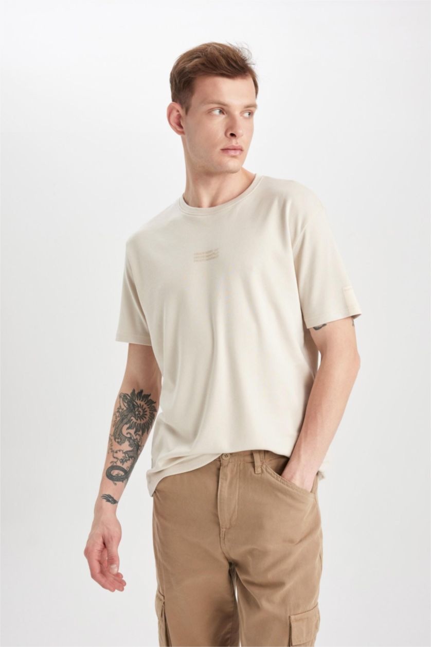 MAN Sand Regular Fit Crew Neck Printed Heavy Fabric T-Shirt