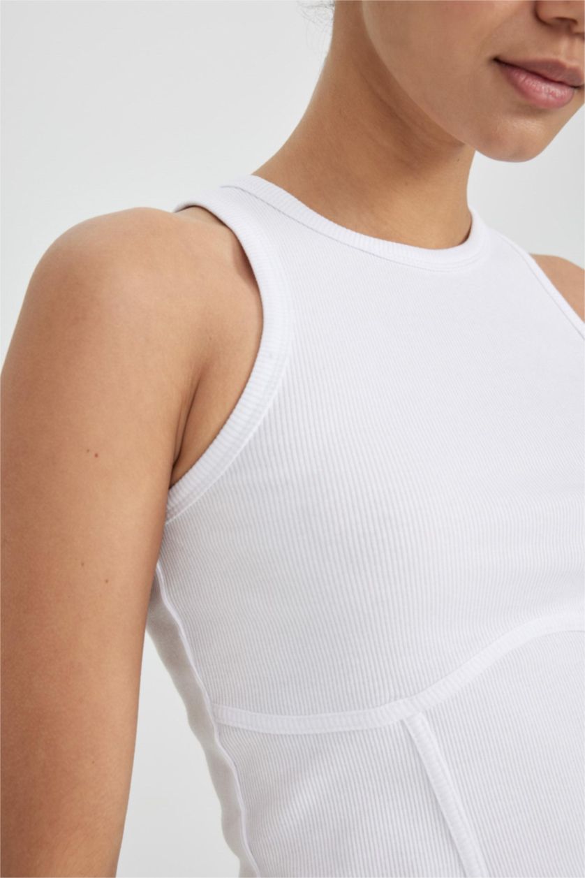 WOMAN Violet Beyaz DeFactoFit Slim Fit White Ribbed Sports Crop Top