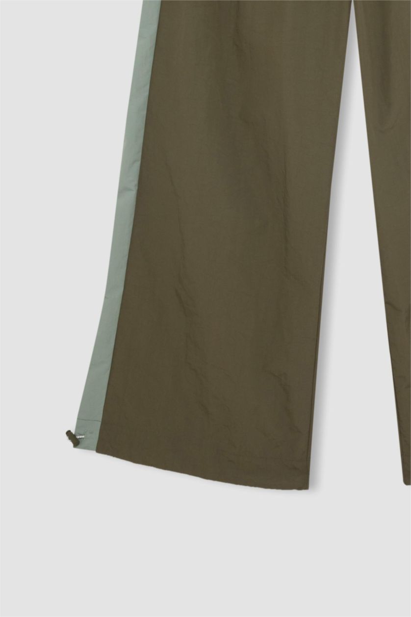 Kadın Haki Sporcu Jogger Eşofman Altı Beli Lastikli Paçası Ayarlanabilir Lastikli Paraşüt Kumaş