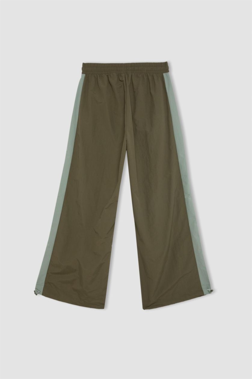 Kadın Haki Sporcu Jogger Eşofman Altı Beli Lastikli Paçası Ayarlanabilir Lastikli Paraşüt Kumaş