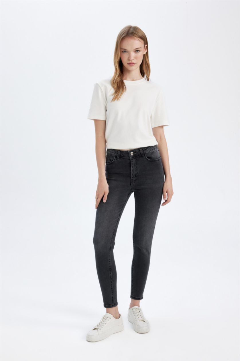 FEMME Noir Pantalon Jean Coupe Skinny