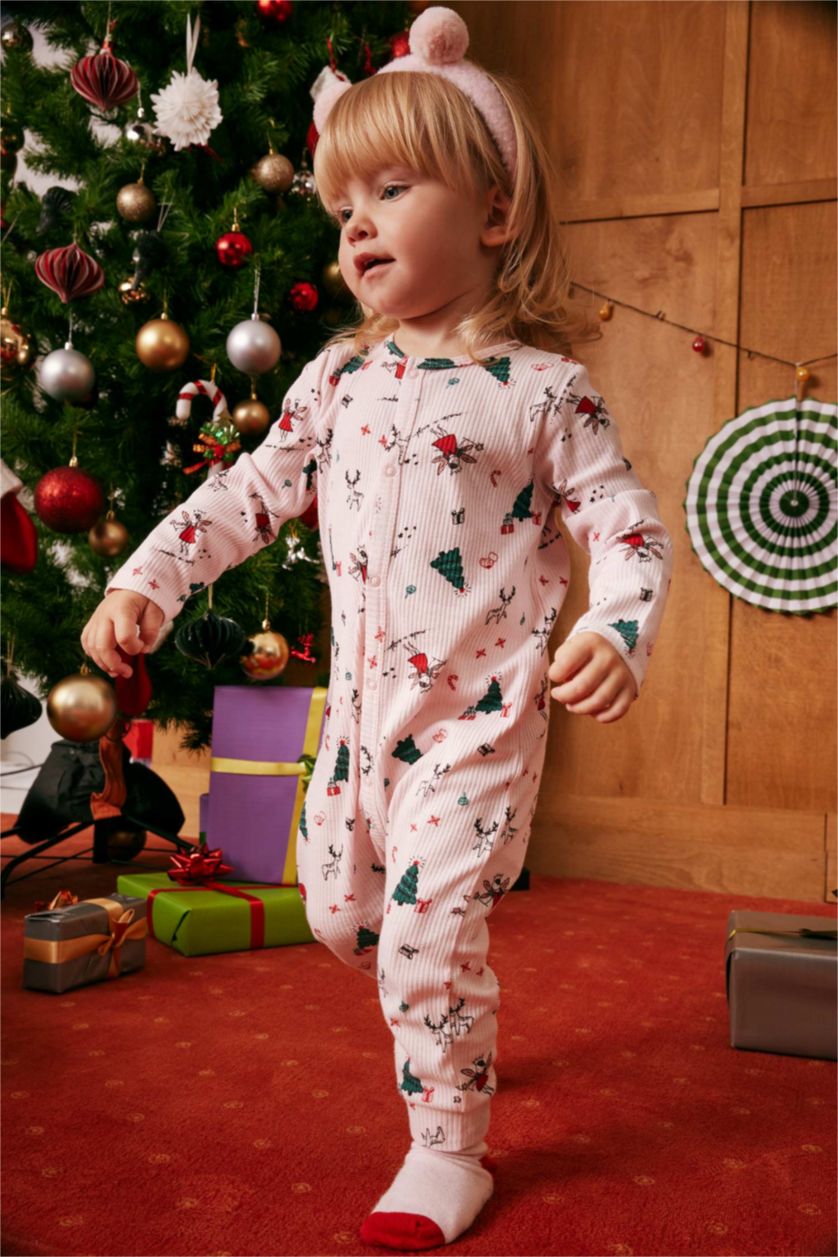 طفلة صغيرة زهري فاتح أوفر بناتي حديثي الولادة مضلع بطبعة كريسمس