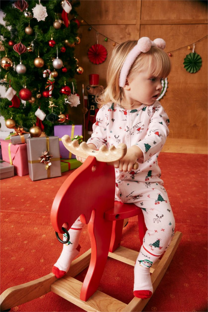 طفلة صغيرة زهري فاتح أوفر بناتي حديثي الولادة مضلع بطبعة كريسمس