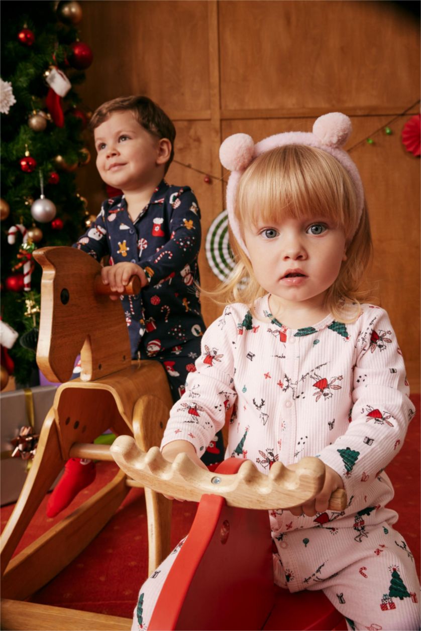 طفلة صغيرة زهري فاتح أوفر بناتي حديثي الولادة مضلع بطبعة كريسمس