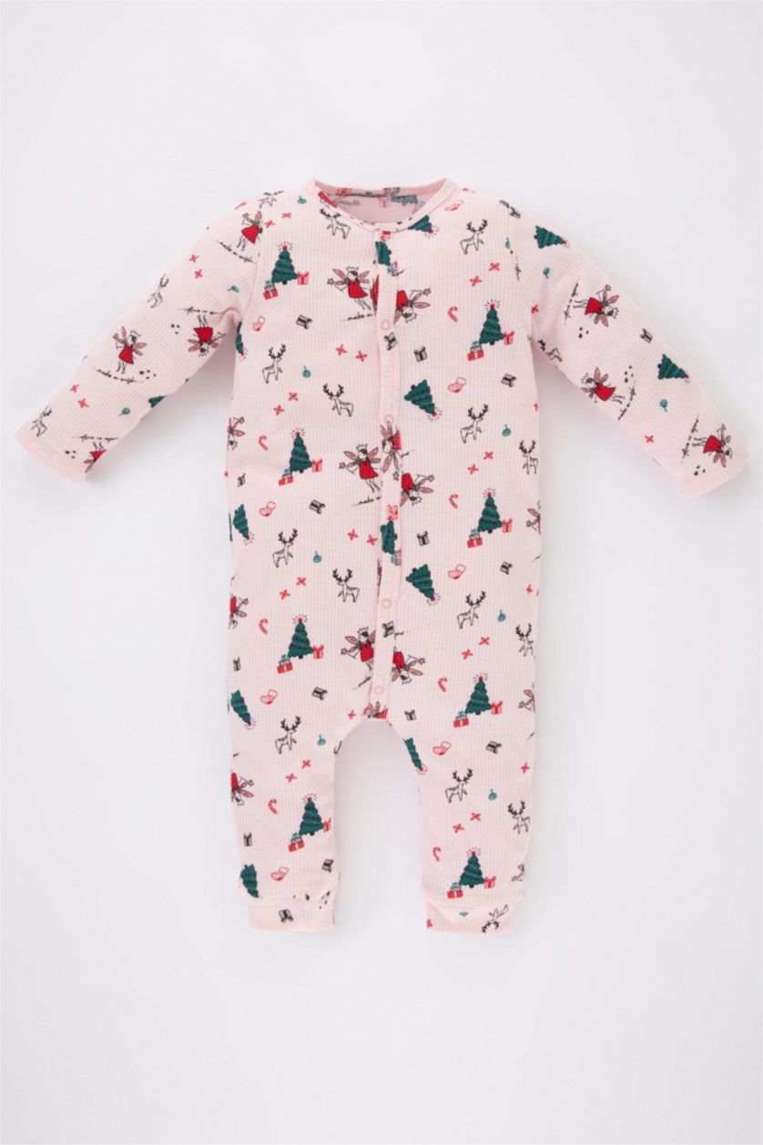 طفلة صغيرة زهري فاتح أوفر بناتي حديثي الولادة مضلع بطبعة كريسمس