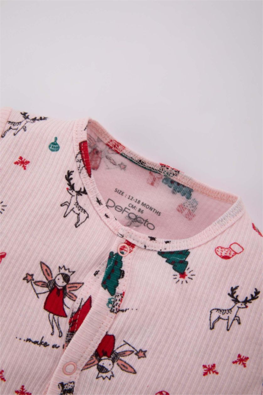 طفلة صغيرة زهري فاتح أوفر بناتي حديثي الولادة مضلع بطبعة كريسمس