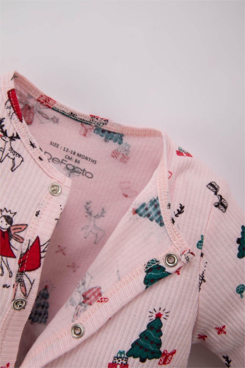 طفلة صغيرة زهري فاتح أوفر بناتي حديثي الولادة مضلع بطبعة كريسمس