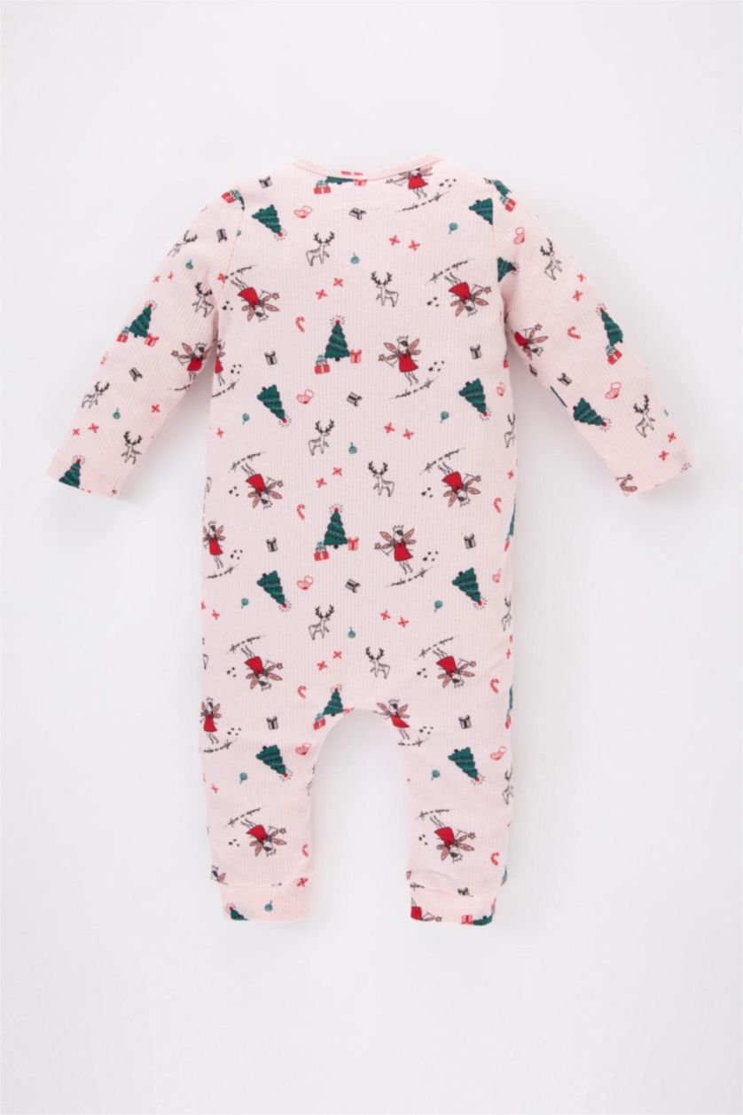 طفلة صغيرة زهري فاتح أوفر بناتي حديثي الولادة مضلع بطبعة كريسمس