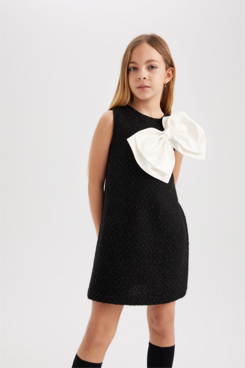GIRLS & TEENS Black Regular Fit Sleeveless Woven Dress