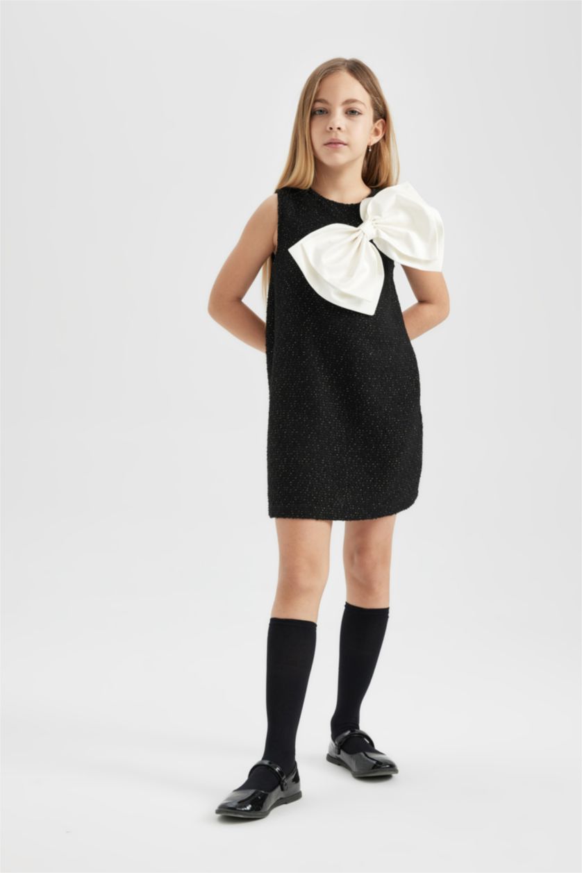 GIRLS & TEENS Black Regular Fit Sleeveless Woven Dress