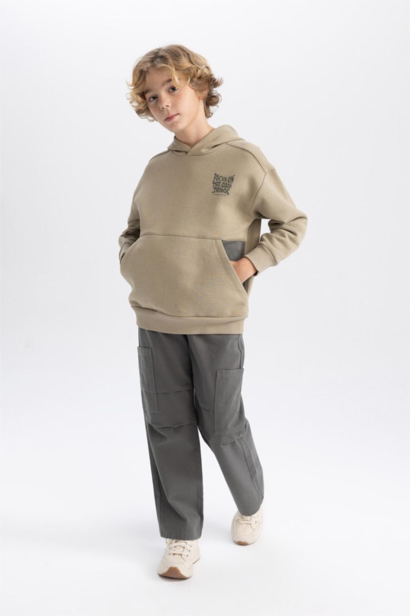 GARÇONS Gris Pantalon Gabardine Coupe Large Pour Garçon