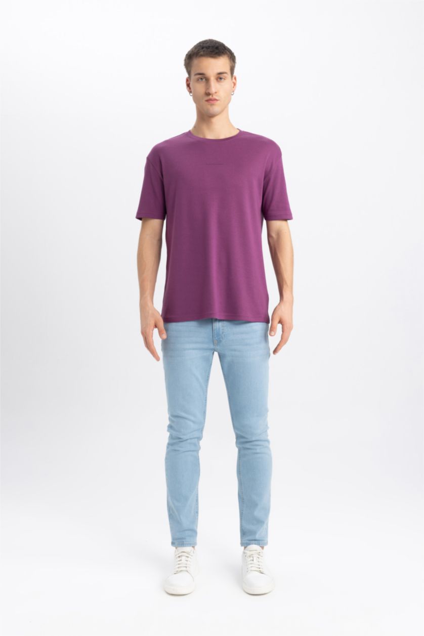 HOMME Violet T-Shirt Coupe Régulière Imprimé à Col rond